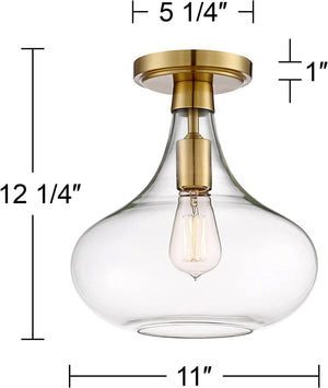 Mid century close to ceiling light industrial gold glass semi flush mount lighting fixture