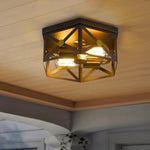 12 inch light ceiling light fixture 2 light black cage Close to Ceiling Light with bronze finish