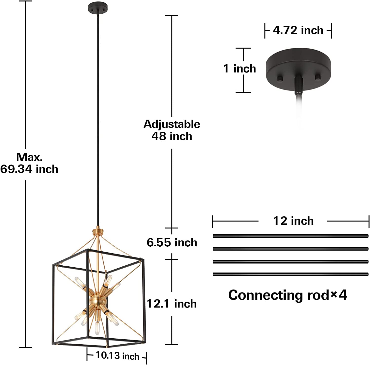9 light adjustable hanging pendant light industrial black and brass finish chandelier