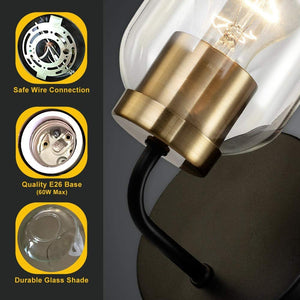 2 pack brass wall sonce black glass wall lighting fixture