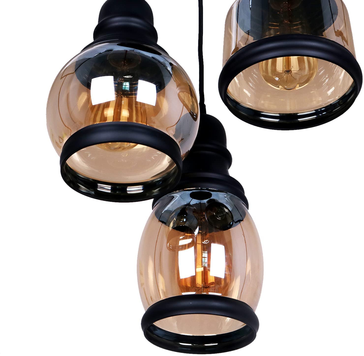 3 lights Mason Jar glass black painted pendant lamp light