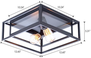 Square flush mount ceiling light fixture industrial glass black ceiling lamp