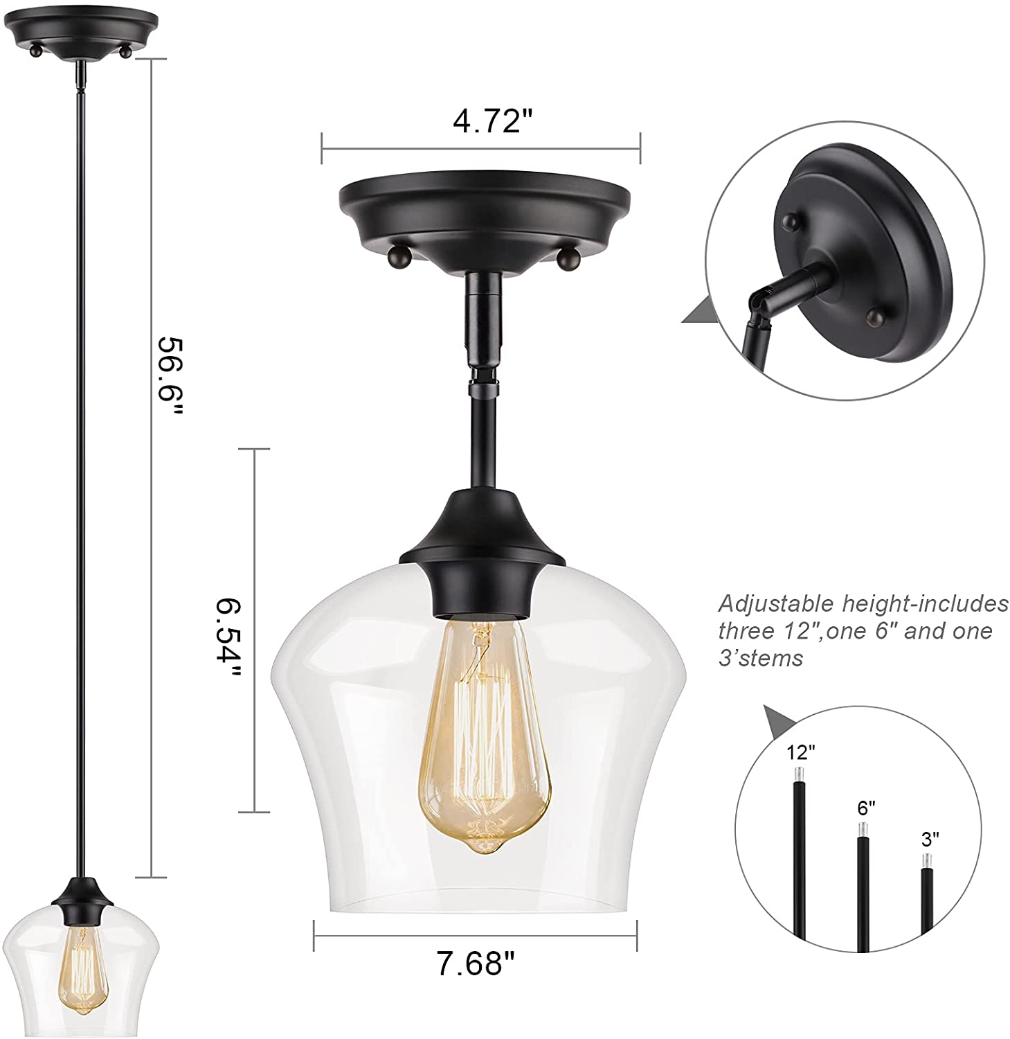 Glass kitchen light fixtures black adjustable hanging lights for kitchen