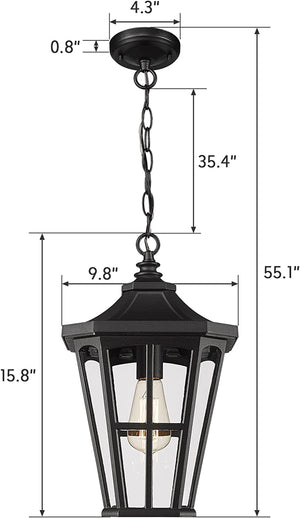 Farmhouse outdoor hanging light black exterior pendant lamp with glass shade