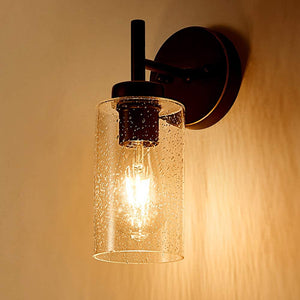 Industrial black mounted wall sconce vintage farmhouse wall lighting fixture with seeded glass
