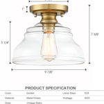 Farmhouse glass semi flush mount ceiling light industrial close to ceiling light with glass shade