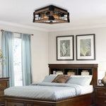 Vintage square wood ceiling lamp farmhouse black flush mount ceiling light fixture