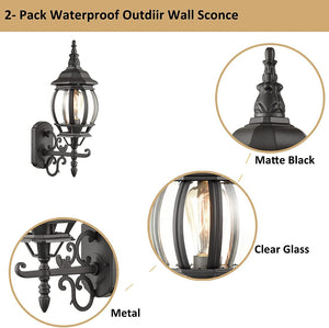 2 pack outdoor wall lantern matte black wall sconce