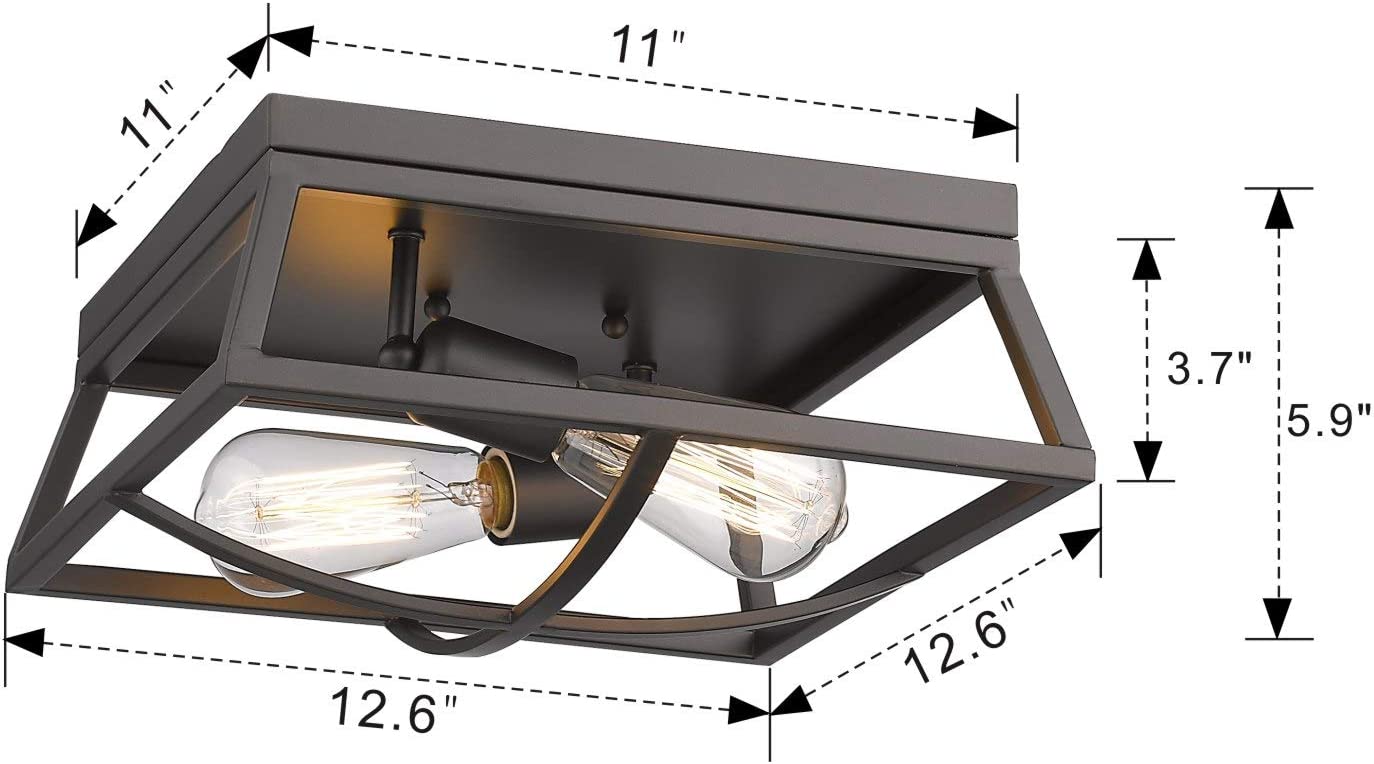 2 light flush mount ceiling light farmhouse black lighting with bronze finish