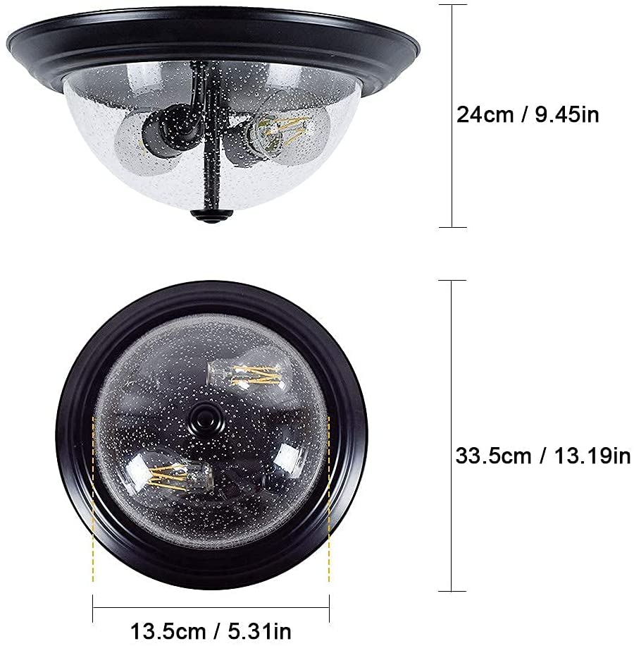 2-Light Farmhouse Semi Flush Mount Lighting Fixture black glass ceiling lamp