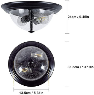 2-Light Farmhouse Semi Flush Mount Lighting Fixture black glass ceiling lamp