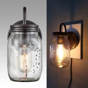 2 pack mason jar wall light clear glass plug in wall sconce