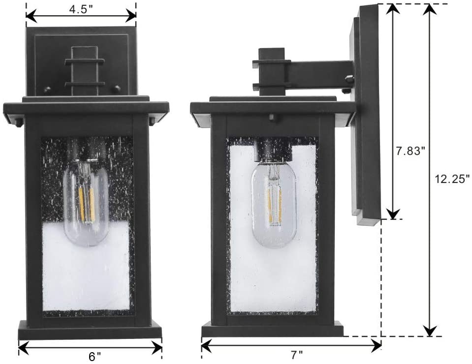 1-light lantern wall light fixture with clear seeded glass shade