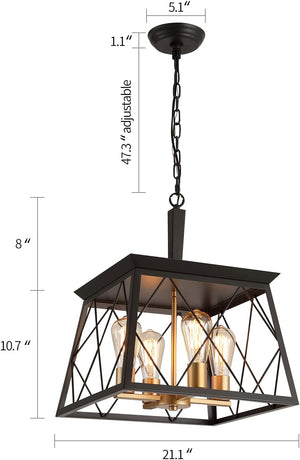 Industrial farmhouse chandelier 4 light pendant ceiling hanging light fixture