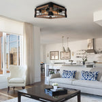Vintage square wood ceiling lamp farmhouse black flush mount ceiling light fixture
