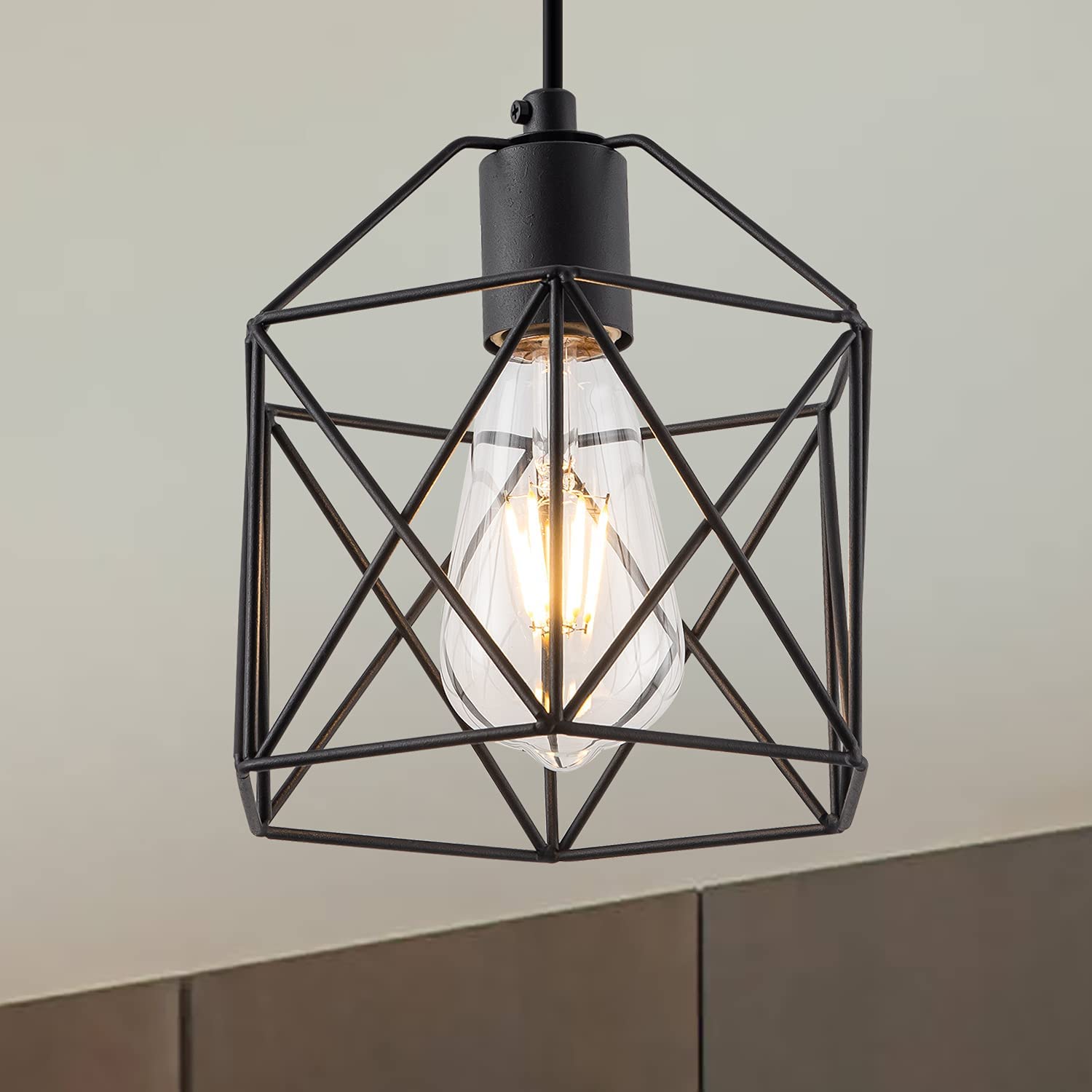 Black cage hanging lamp rust island pendant light fixture