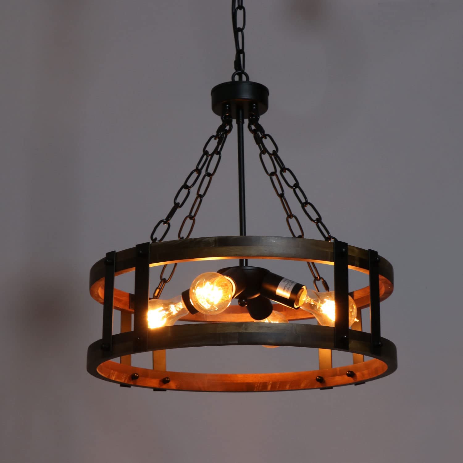 Farmhouse wood chandelier 4 light industrial dining pendant hanging light