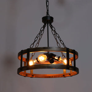 Farmhouse wood chandelier 4 light industrial dining pendant hanging light