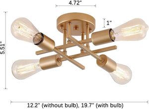 4 light modern semi flush mount ceiling light fixture with gold finish