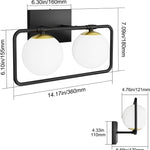 2-Light Mid Century wall lights black and gold vanity light with milky white ball glass shade