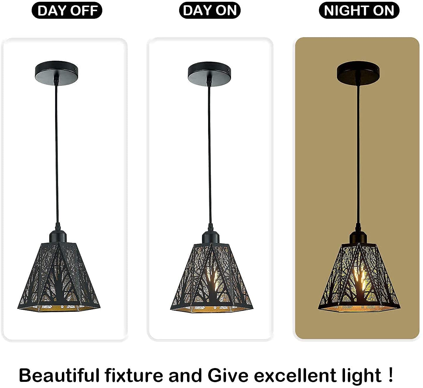 Black Pendant Lights Fixture Adjustable hollow-carved Hanging Light