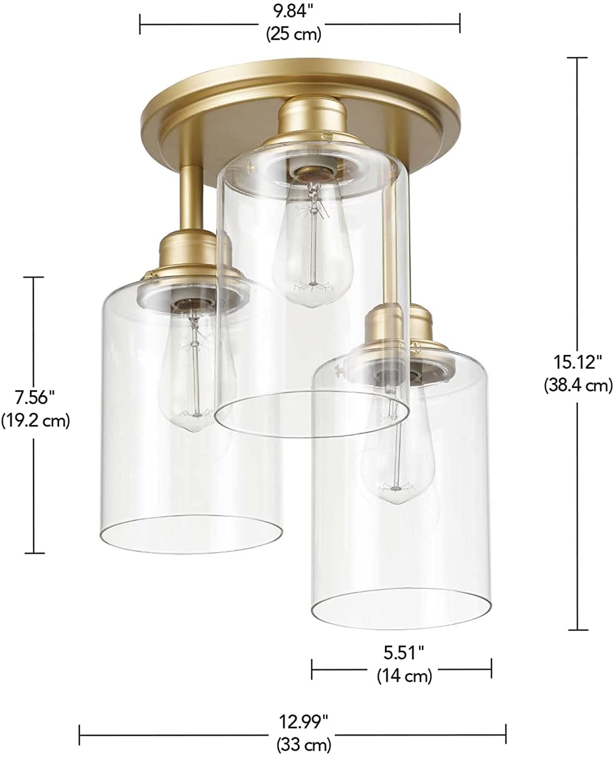 3 light  3-Light Flush Mount Ceiling Light glass ceiling lamp with gold finish