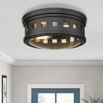 2 light industrial round flush mount ceiling light fixture farmhouse black close to ceiling lamp