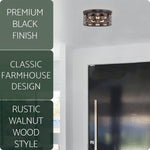 3 light vintage home flush mount fixture black frame ceiling light with wood style finish