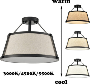 Black drum flush mount ceiling light fixture fabric ceiling lamp