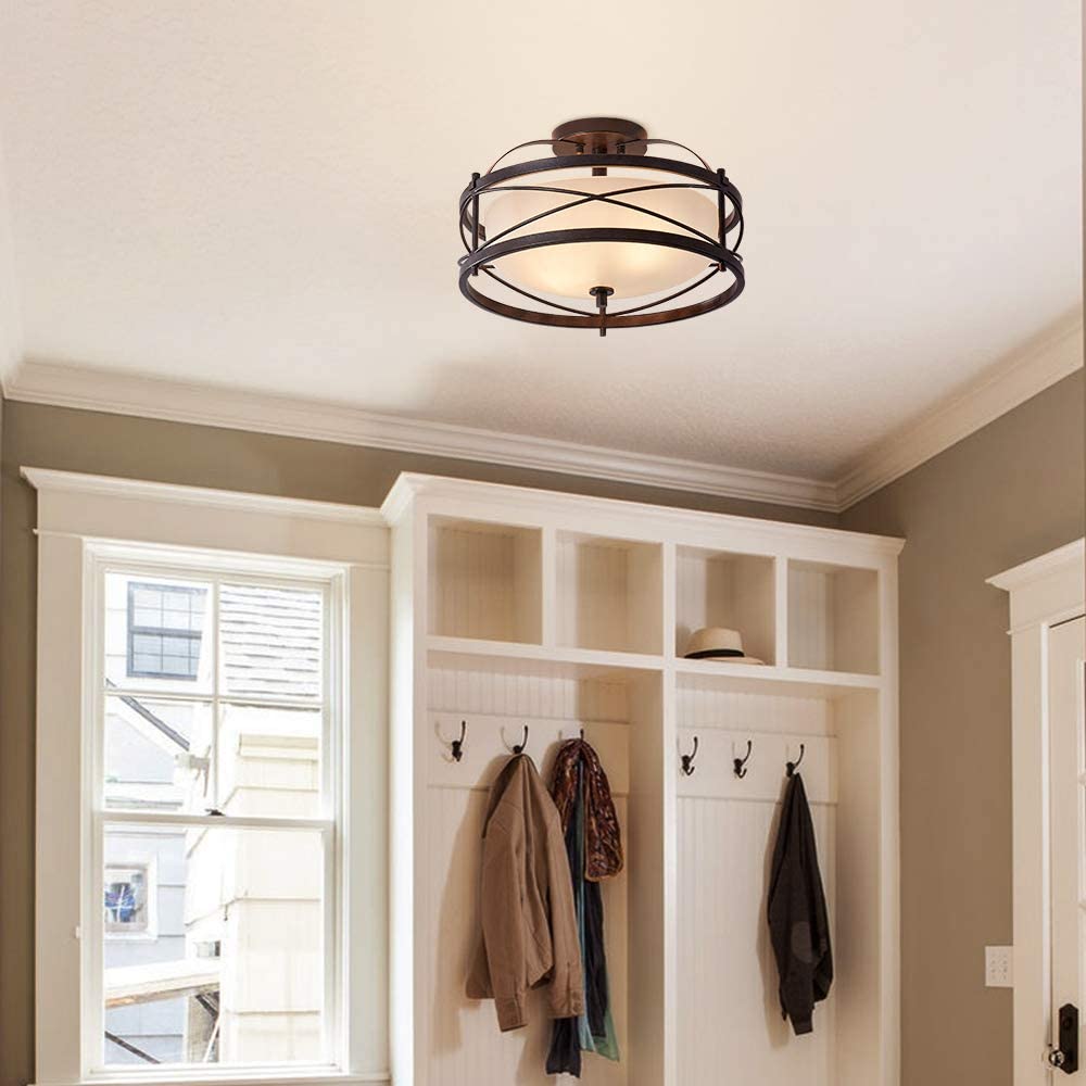 2 light Semi Flush Mount Rustic Ceiling Light industrial drum ceiling light fixture