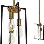 Industrial rectangle pendant light farmhouse island chandelier with black and brass finish