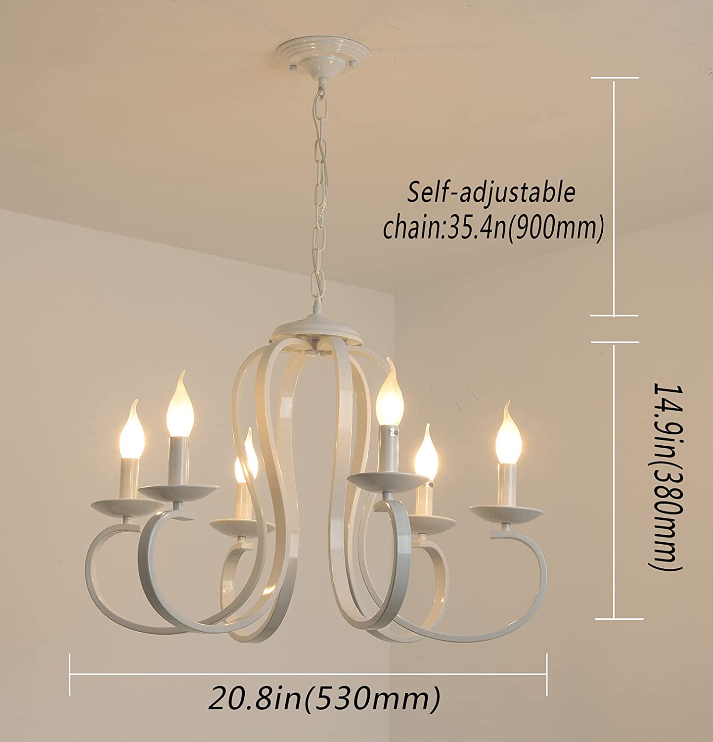 6 light candle white chandelier vintage ceiling pendant light