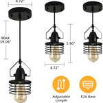 Black industrial pendant light cage hanging lighting for kitchen