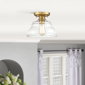 Farmhouse glass semi flush mount ceiling light industrial close to ceiling light with glass shade