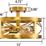 3 light modern semi flush mount ceiling light fixture round cage close to ceiling lamp with brass finish