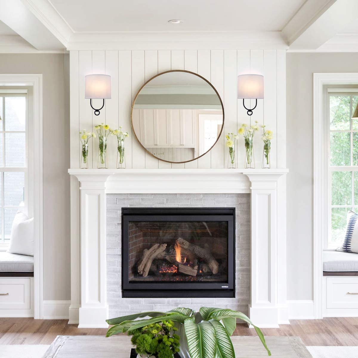 2 pack modern wall sconce with white fabric shade