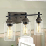 3 light vintage industrial wall sconce black wood glass wall lamp