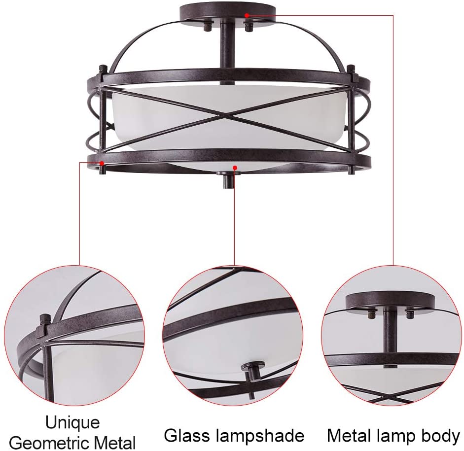 2 light Semi Flush Mount Rustic Ceiling Light industrial drum ceiling light fixture