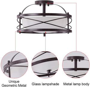2 light Semi Flush Mount Rustic Ceiling Light industrial drum ceiling light fixture