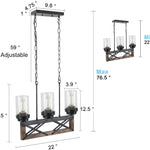 4 light wood black chandelier with clear glass shade