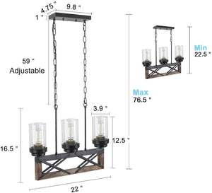 4 light wood black chandelier with clear glass shade