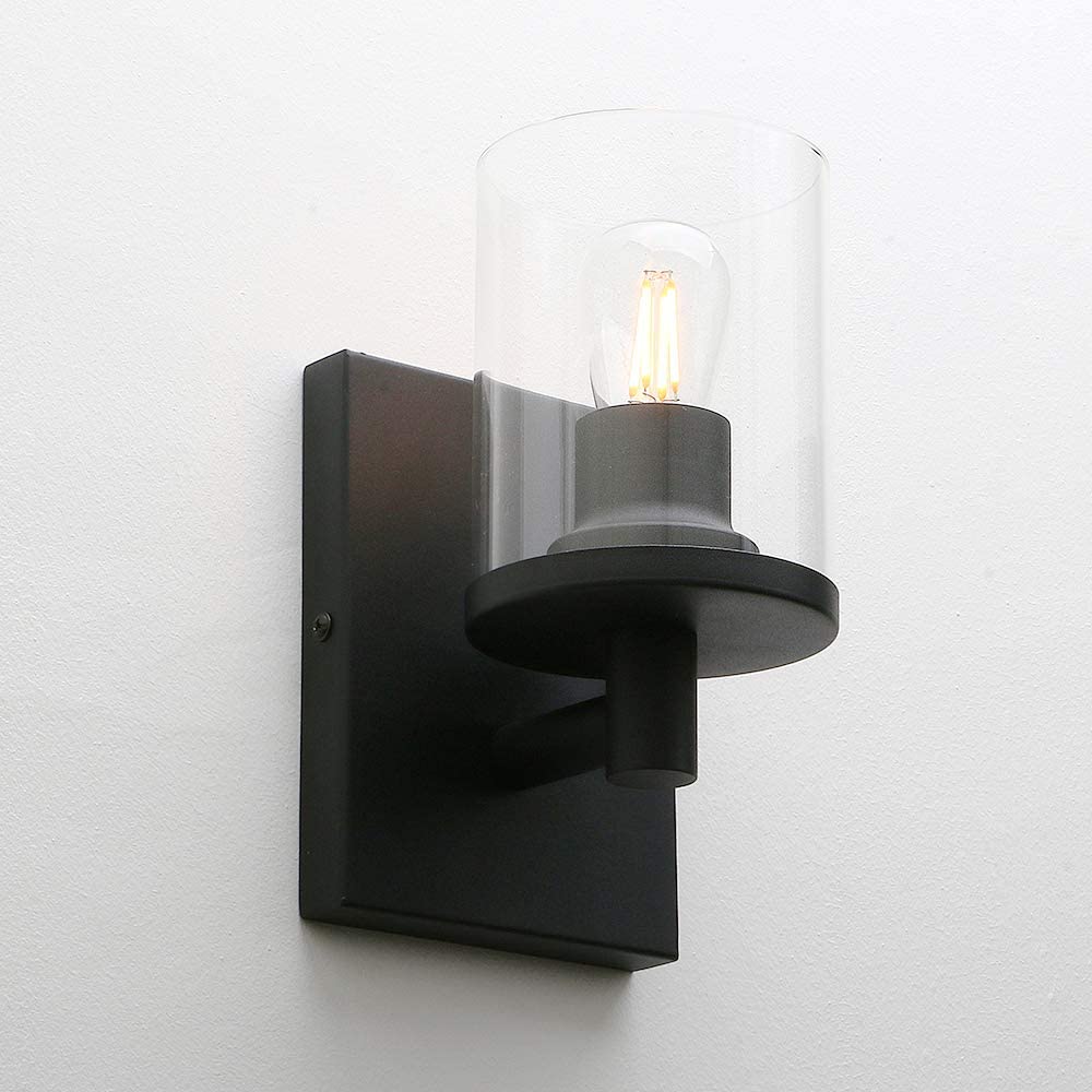 2 pack industrial black wall mounted light fixture with clear glass shade
