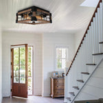 Vintage square wood ceiling lamp farmhouse black flush mount ceiling light fixture