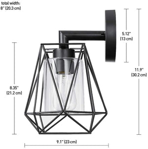 Black glass wall sconce industrial cage wall lighting