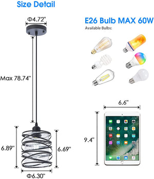 Spiral pendant light fixture adjustable glass hanging lamp