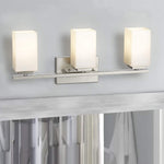 3 light vanity nickel wall light with frosted glass shade