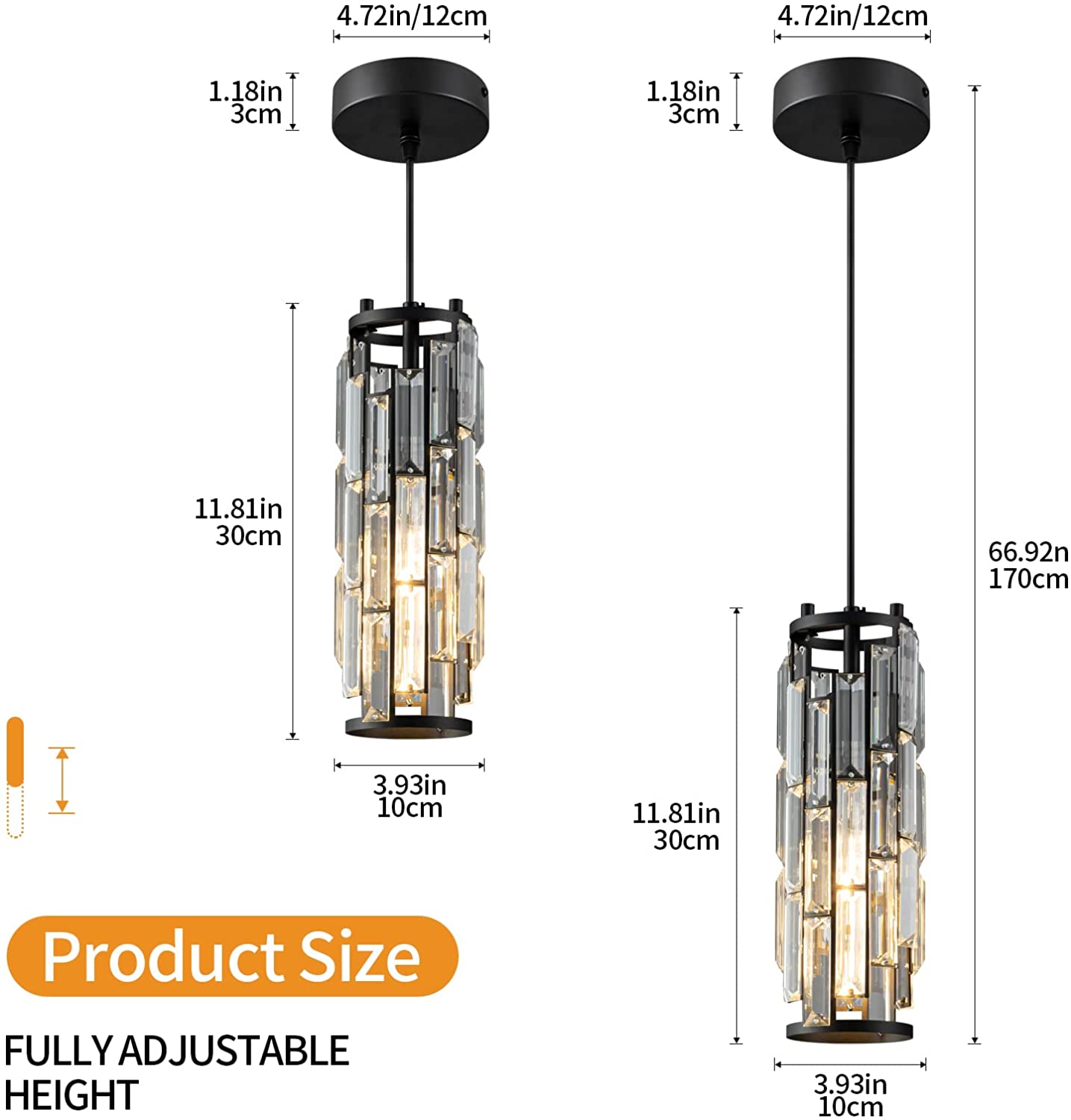 Modern black pendant lighting modern crystal pendant lamp adjustable lighting fixture