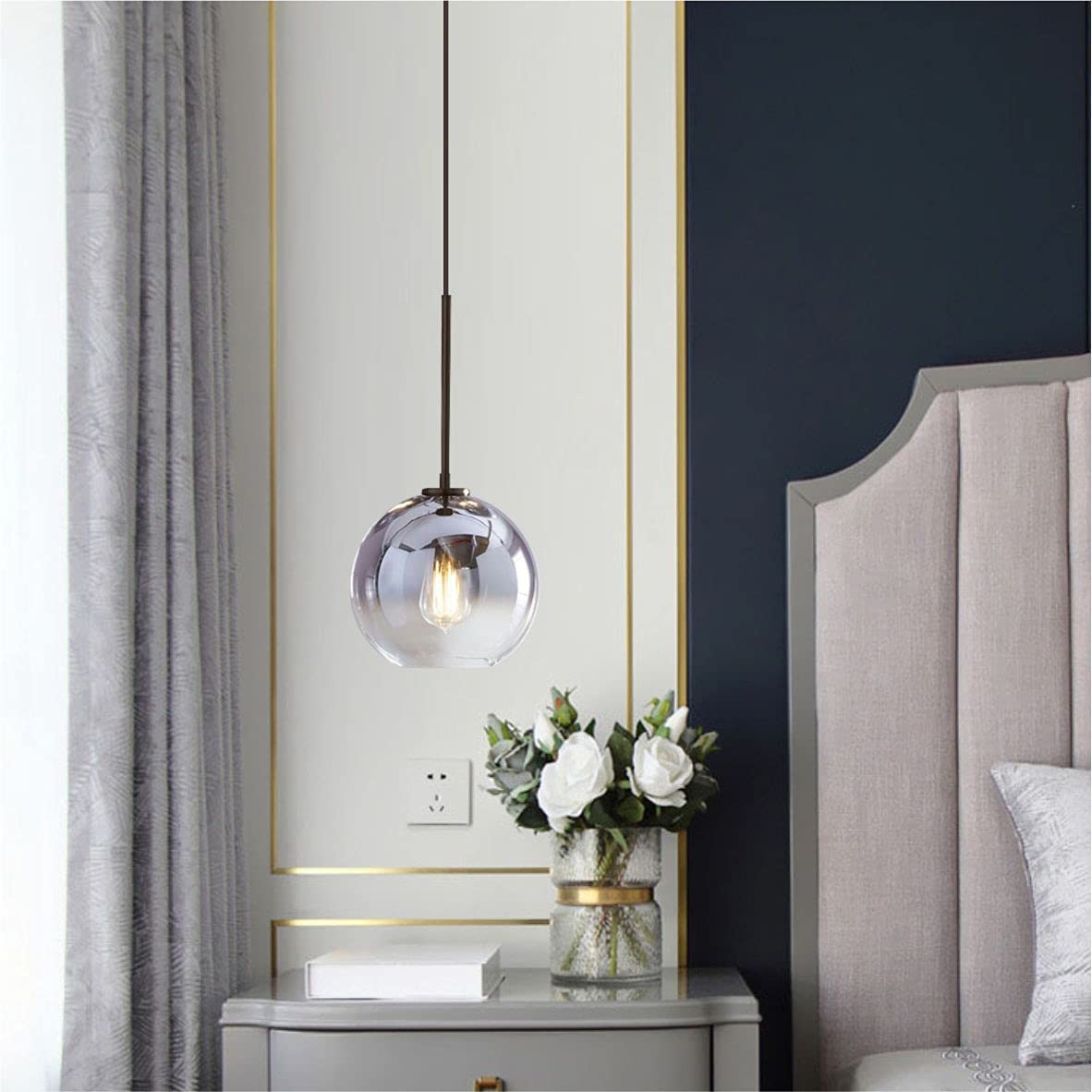 Silver glass hanging light modern globe pendant light fixture