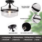 Industrial semi flush mount ceiling light black glass farmhouse ceiling lamp