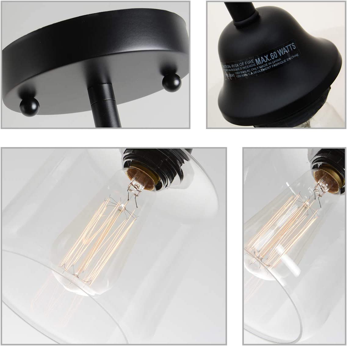 Black glass pendant lamp vintage farmhouse pendant light fixture